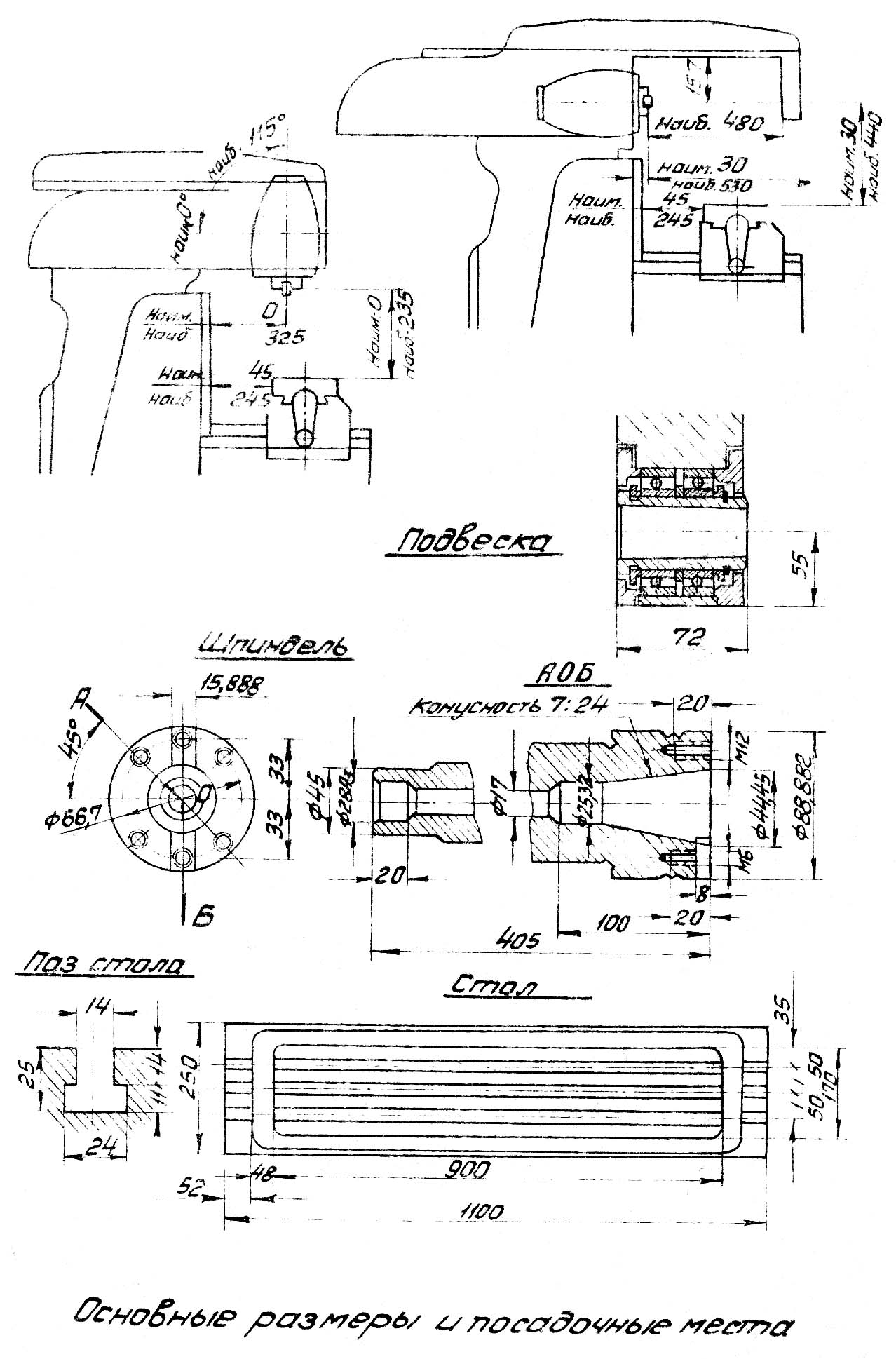 6Н81А Габарит робочого простору фрезерного верстата